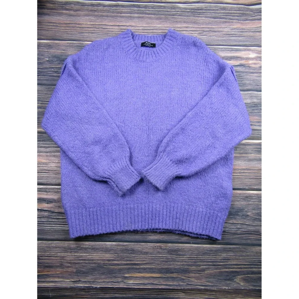 Bershka Womens‎ Size XS Purple Acrylic Puff Sleeve Crewneck Sweater Preowned
